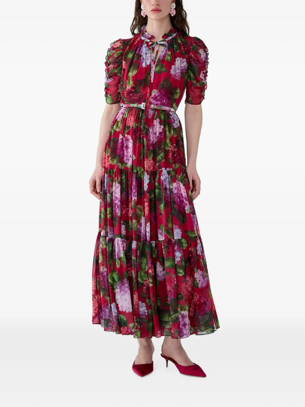 Carolina Herrera Gelaagde jurk met bloemenprint Rood