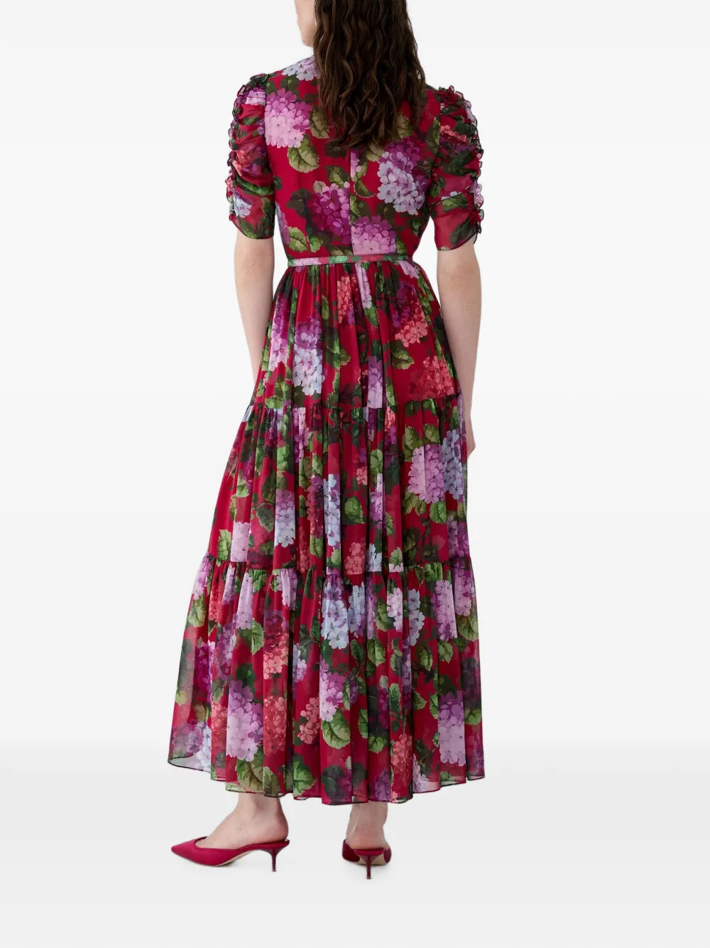 Carolina Herrera Gelaagde jurk met bloemenprint Rood