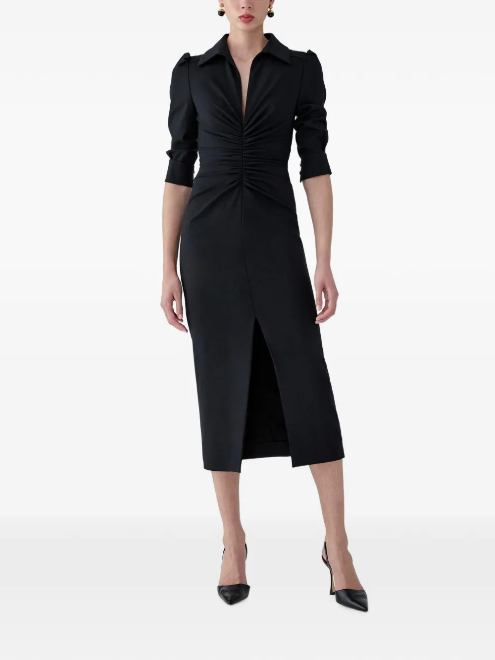 Carolina Herrera Midi-jurk met ruches Zwart