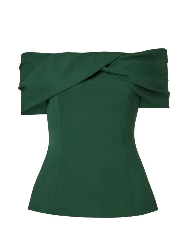 Carolina Herrera Draped Off-shoulder Blouse in Green