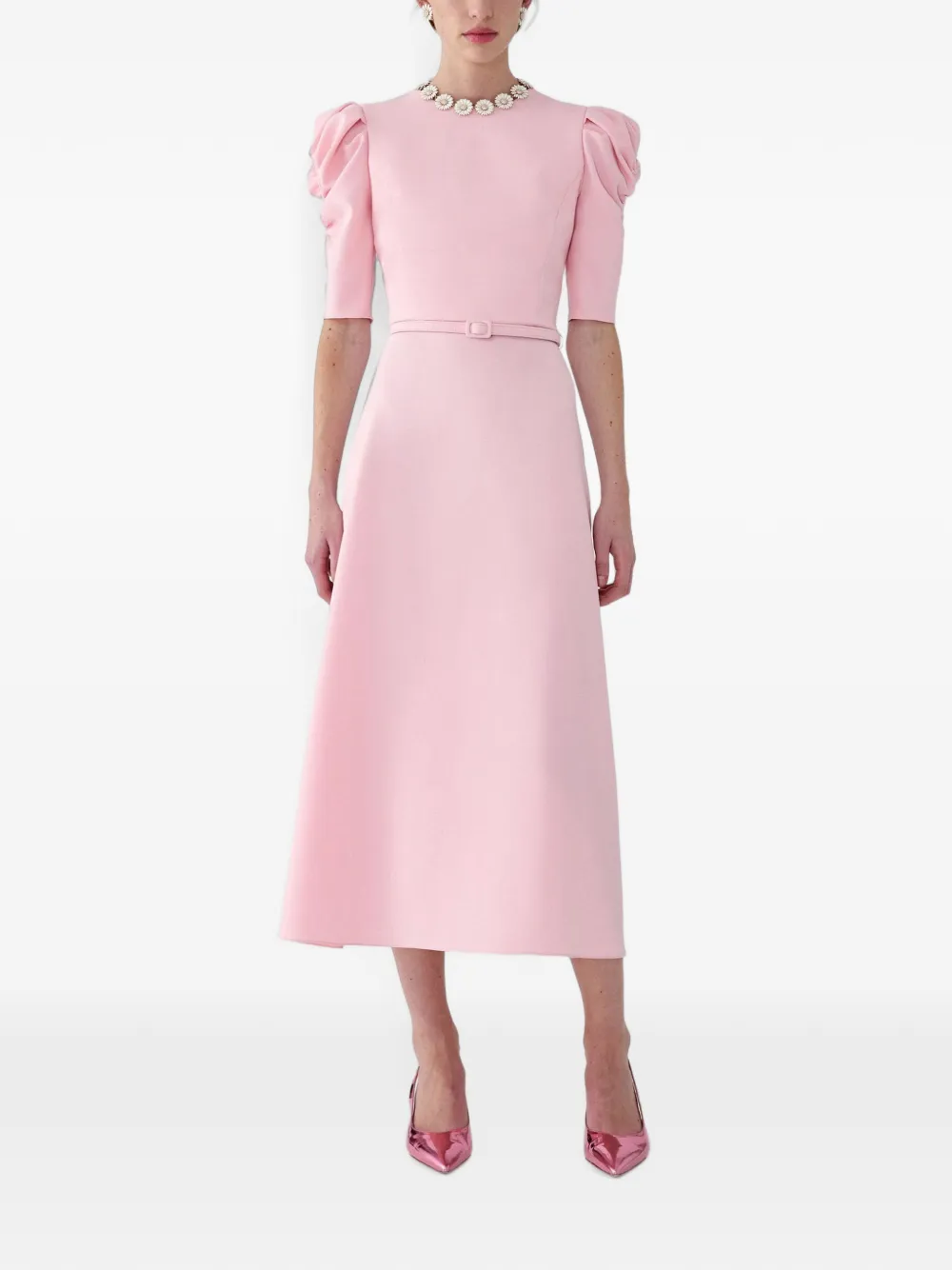 Carolina Herrera Midi-jurk met pofmouwen Roze