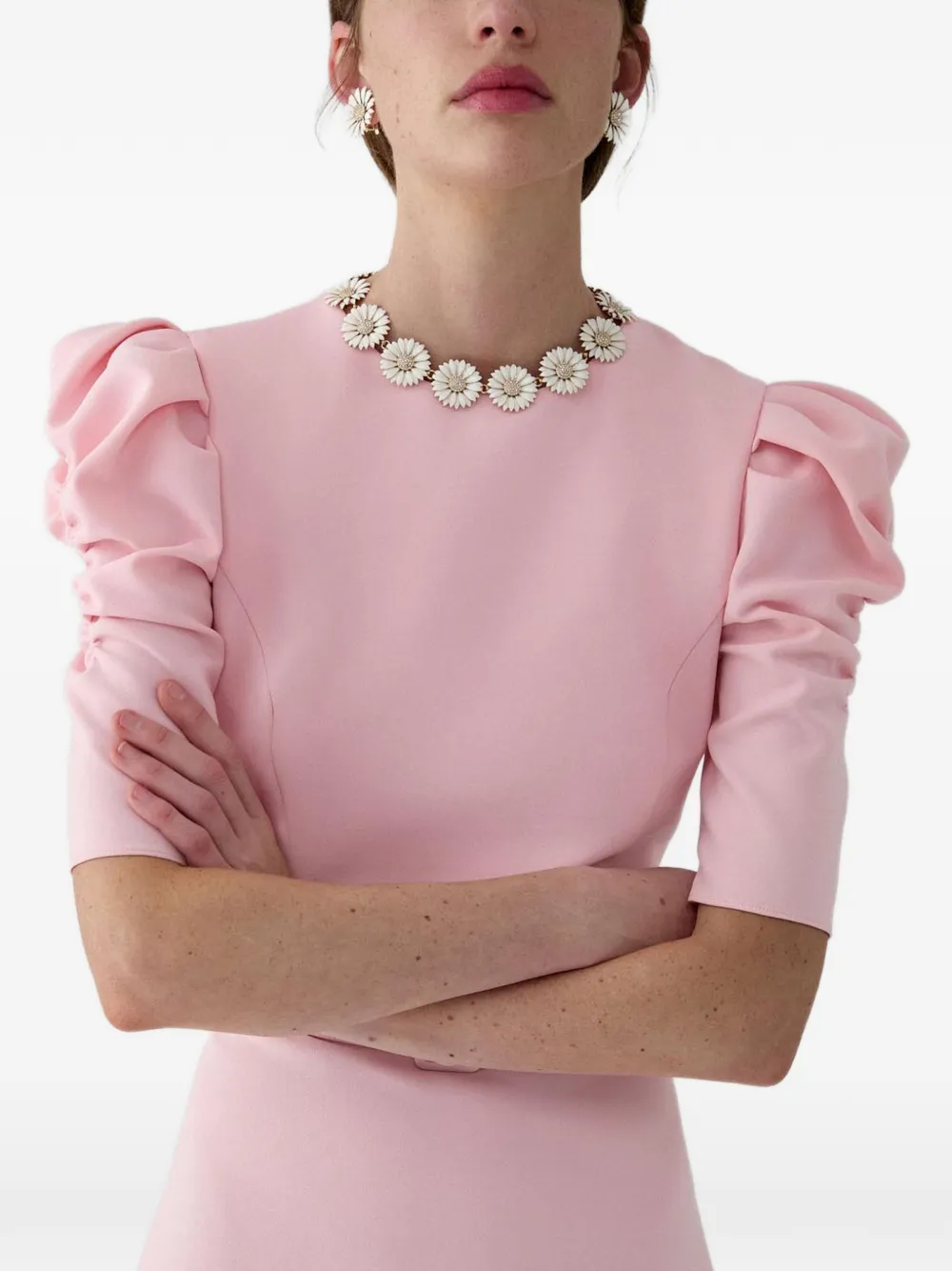 Carolina Herrera Midi-jurk met pofmouwen Roze