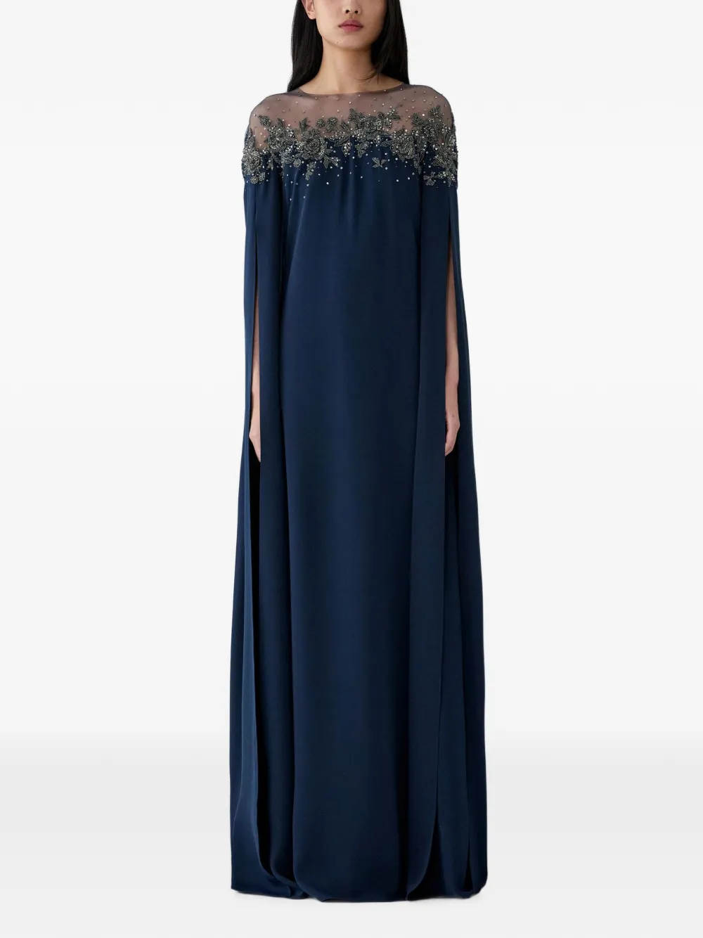 Carolina Herrera Maxi-jurk met geborduurde bloemen Blauw