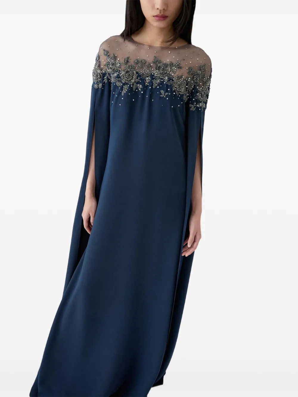 Carolina Herrera Maxi-jurk met geborduurde bloemen Blauw