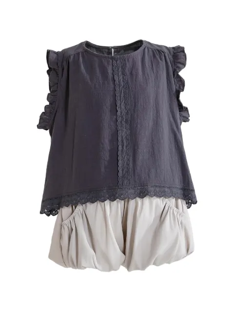 Sweet Cactus ruffled lace-trim blouse and shorts set