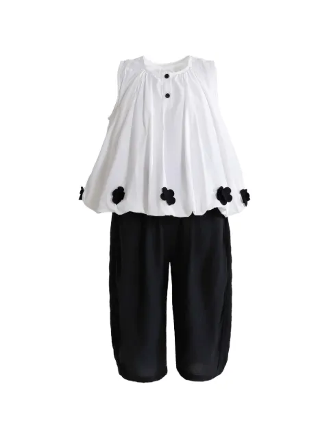 Sweet Cactus flower-appliqué blouse and trousers set