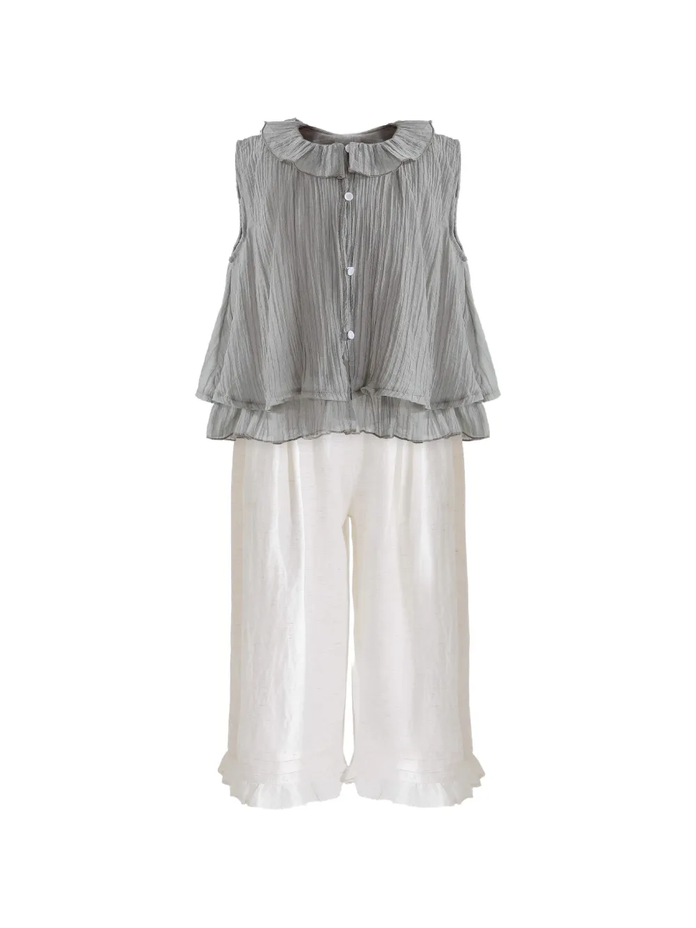 Sweet Cactus ruffle-trim blouse and trousers set - Grey