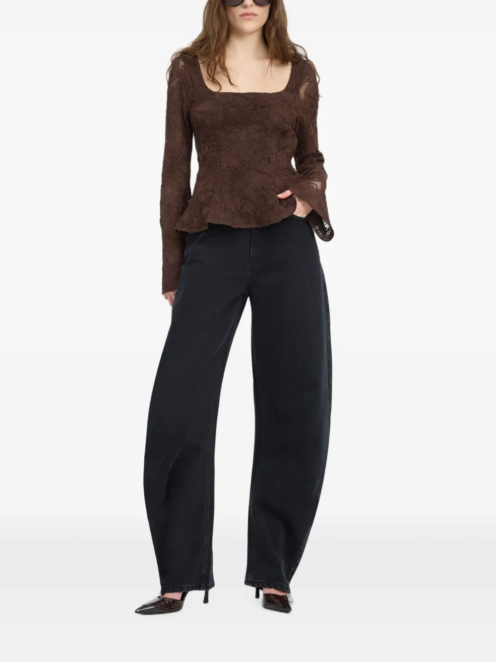 ROTATE BIRGER CHRISTENSEN Gedrapeerde barrel jeans Zwart