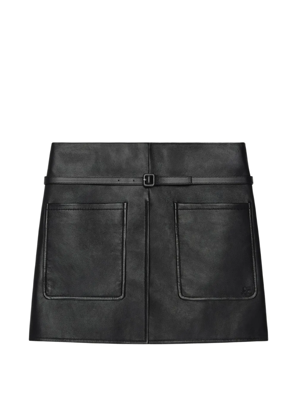 Courrèges belted patch-pocket leather mini skirt - Nero
