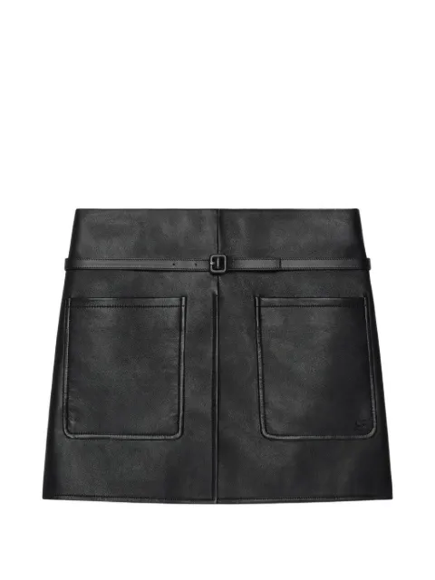 Courrèges belted patch-pocket leather mini skirt