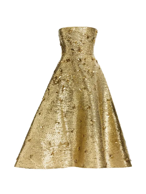 elie saab bead embroidered long dress bead-embroidered Strapless Midi | Gold colorgrp-44819