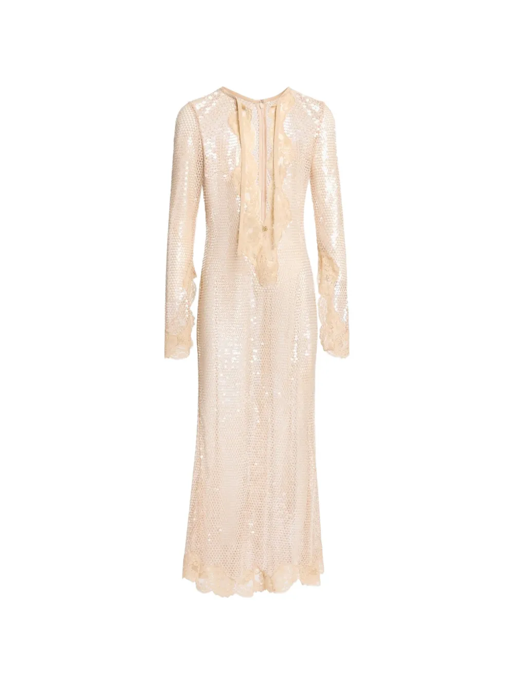Elie Saab sequin-embellished lace-trim midi dress - Toni neutri