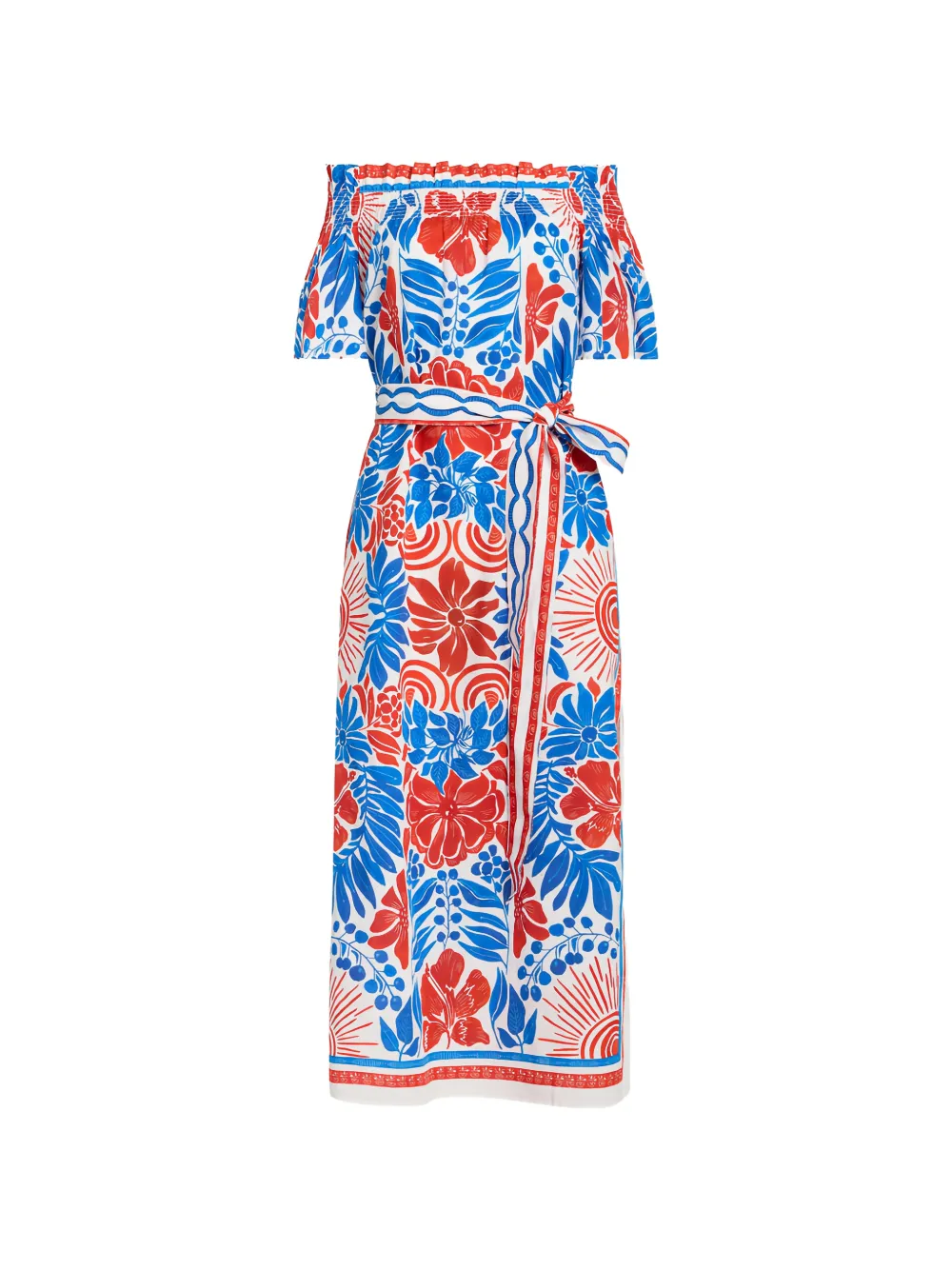 Marie Oliver Lola off-shoulder floral-print midi dress - Blu
