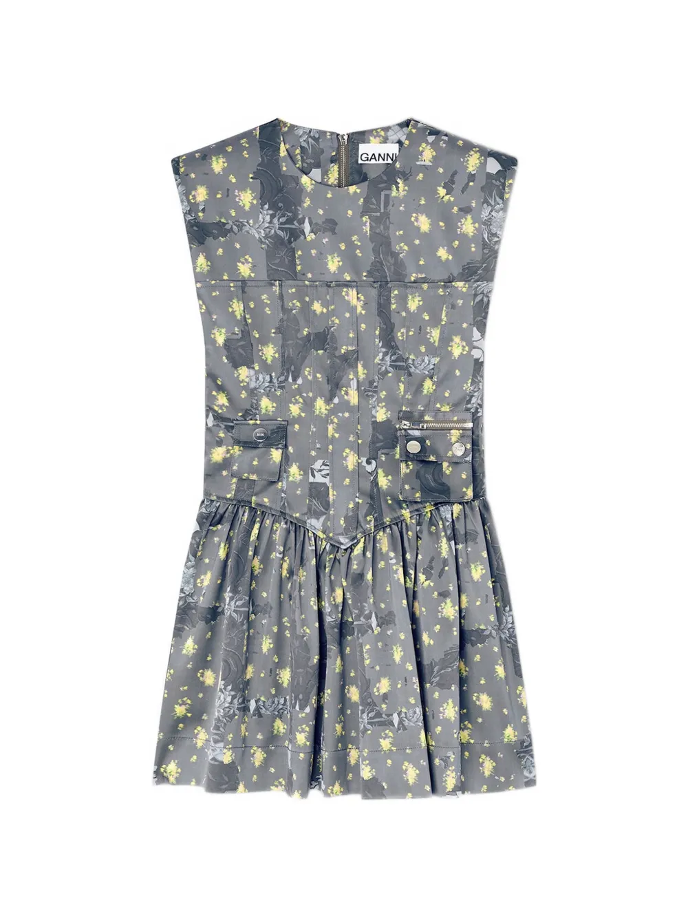 GANNI floral-print utility mini dress - Grigio