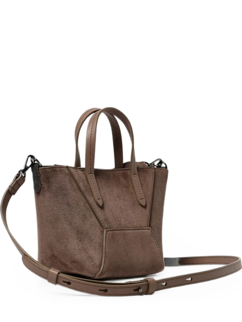 Brunello Cucinelli Monili-chain suede shoulder bag - Marrone