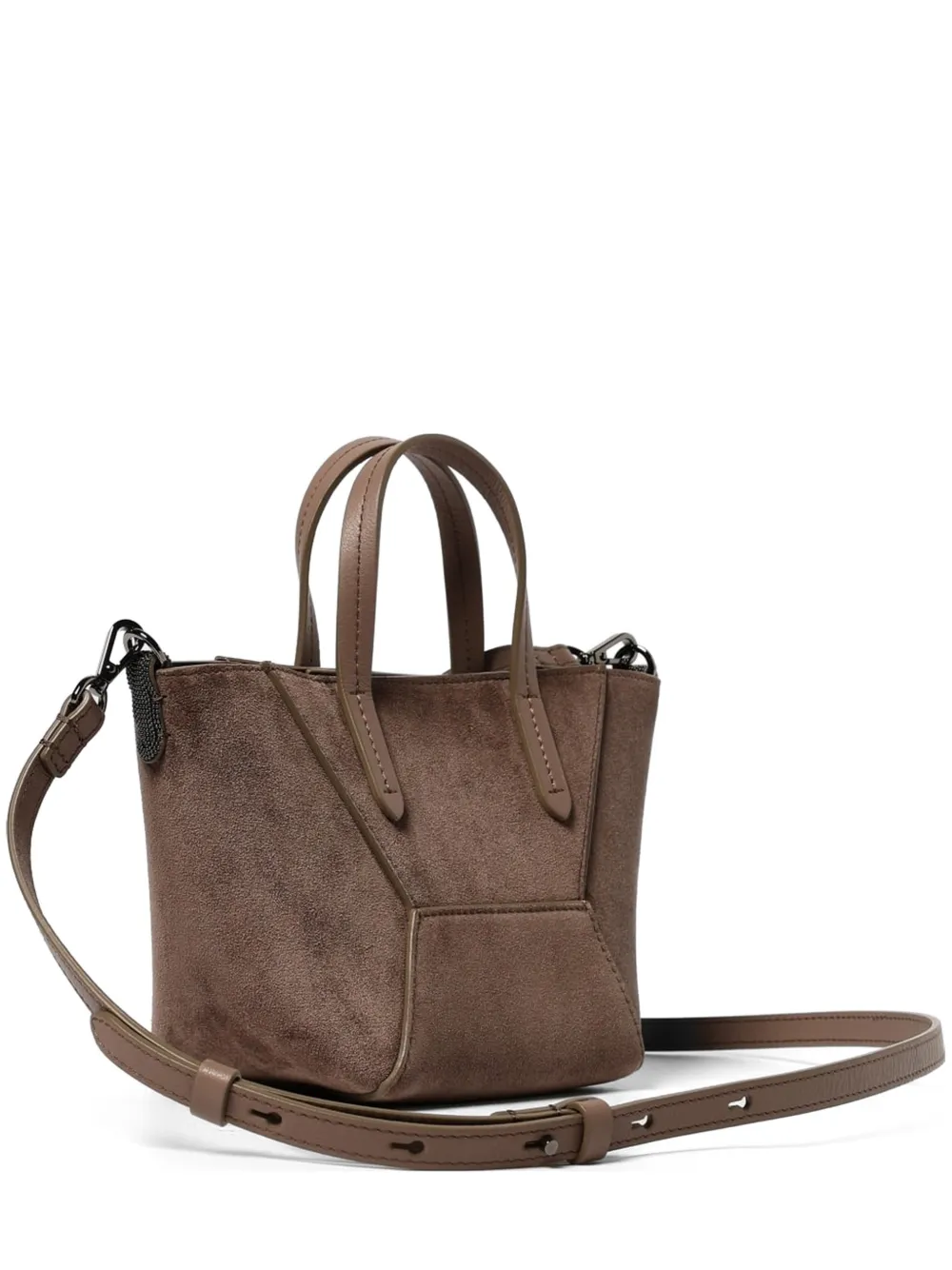 Brunello Cucinelli Monili-chain suede shoulder bag - Braun