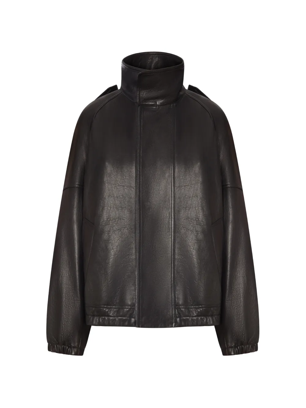 Saint Laurent high-neck oversized leather jacket - Schwarz