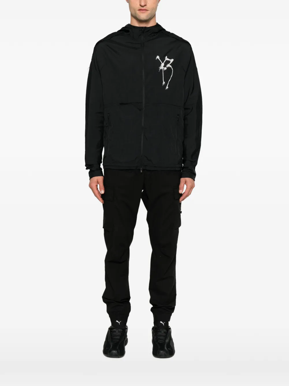 Y-3 Jack met print en capuchon Zwart