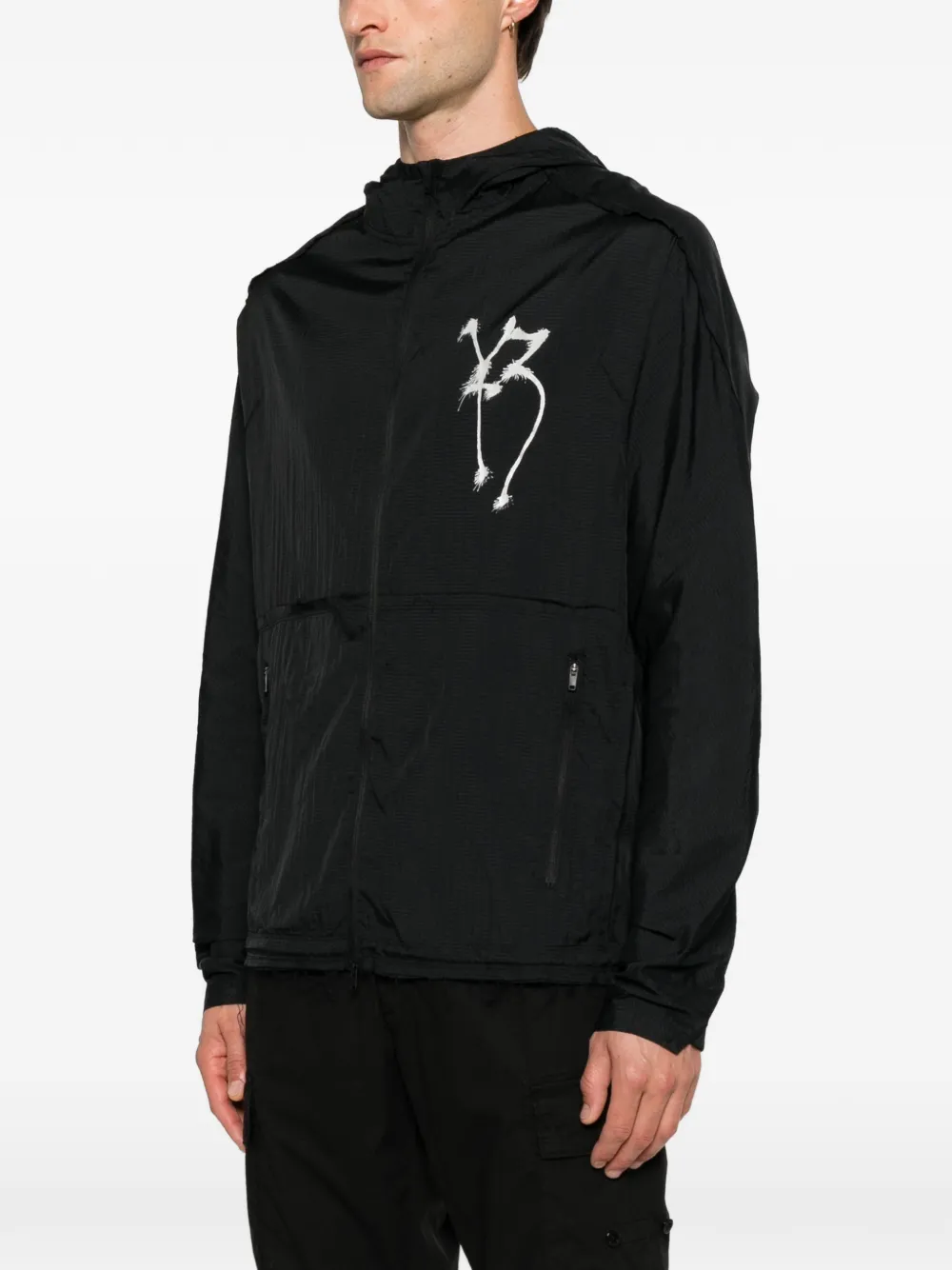 Y-3 Jack met print en capuchon Zwart