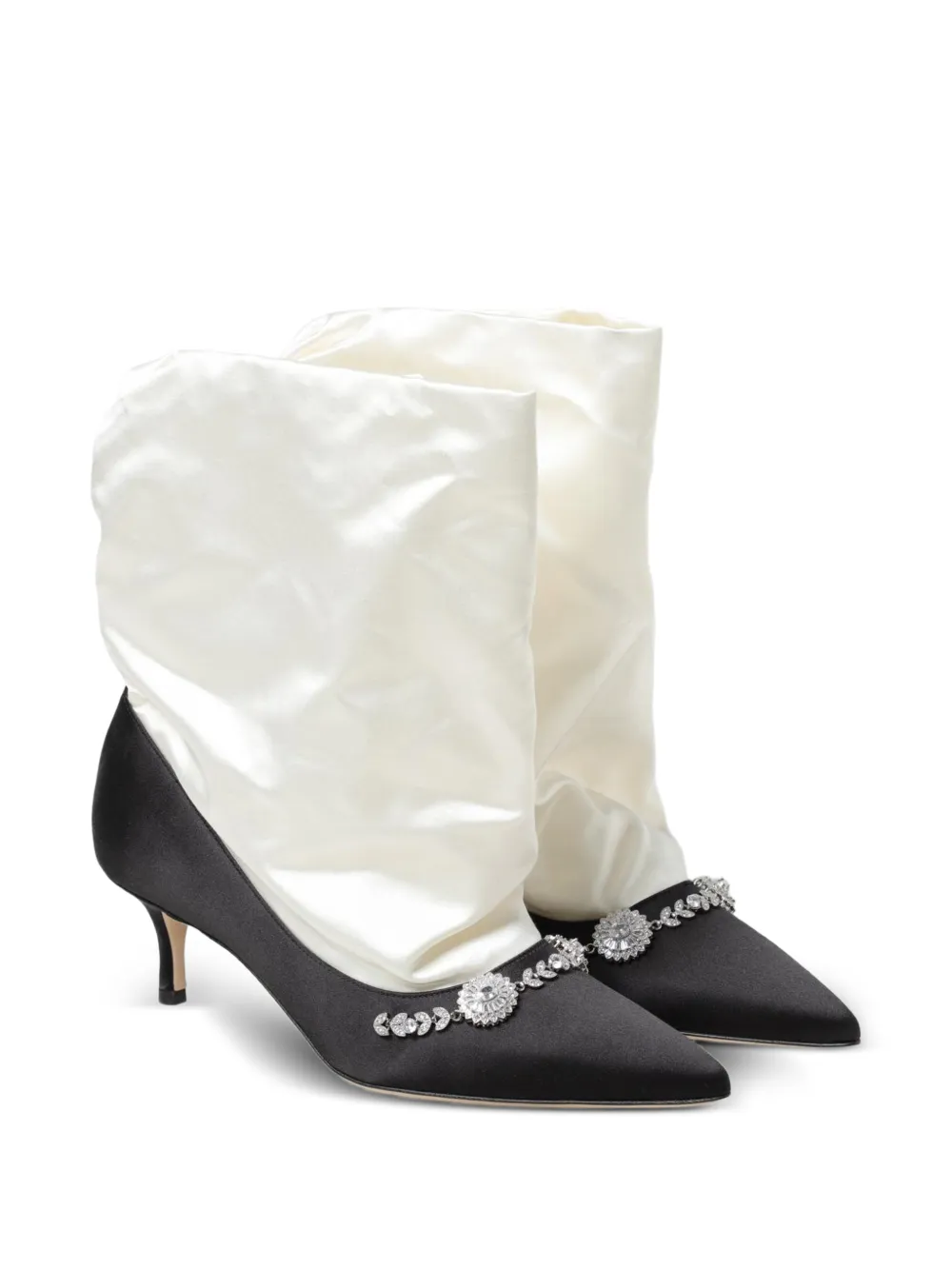 Manolo Blahnik Crystal-embellished Satin Ankle Boots in White, view 2
