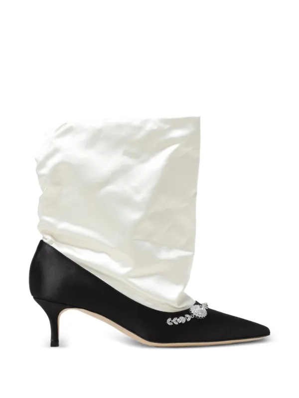 Manolo Blahnik Crystal-embellished Satin Ankle Boots in White
