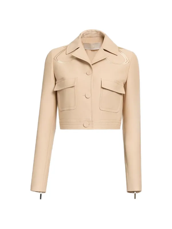 Elie Saab Monogram-embroidered Gabardine Jacket in Neutrals
