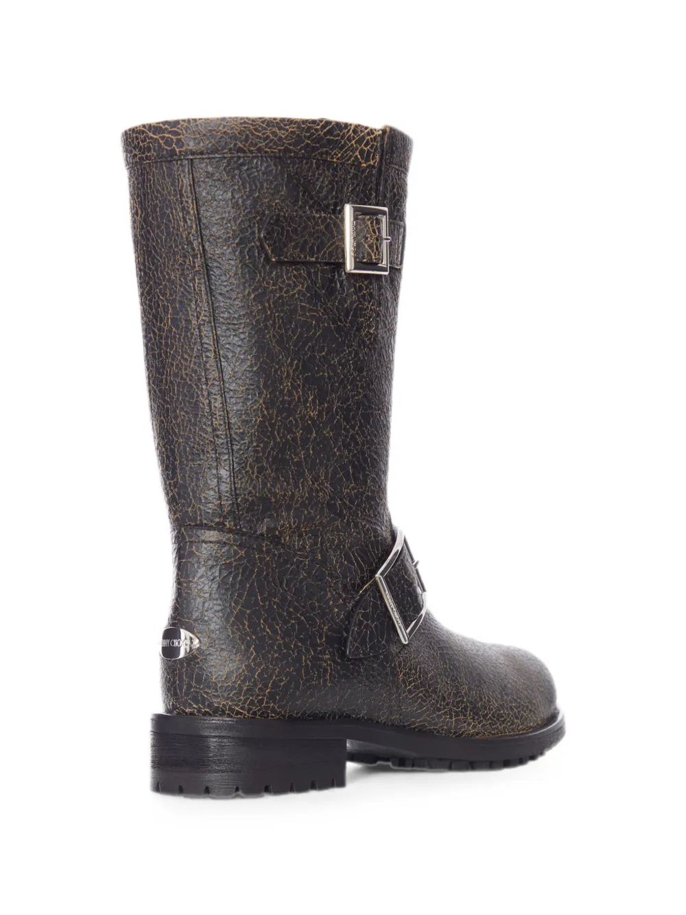 Jimmy Choo crackled leather buckle-detail boots Zwart
