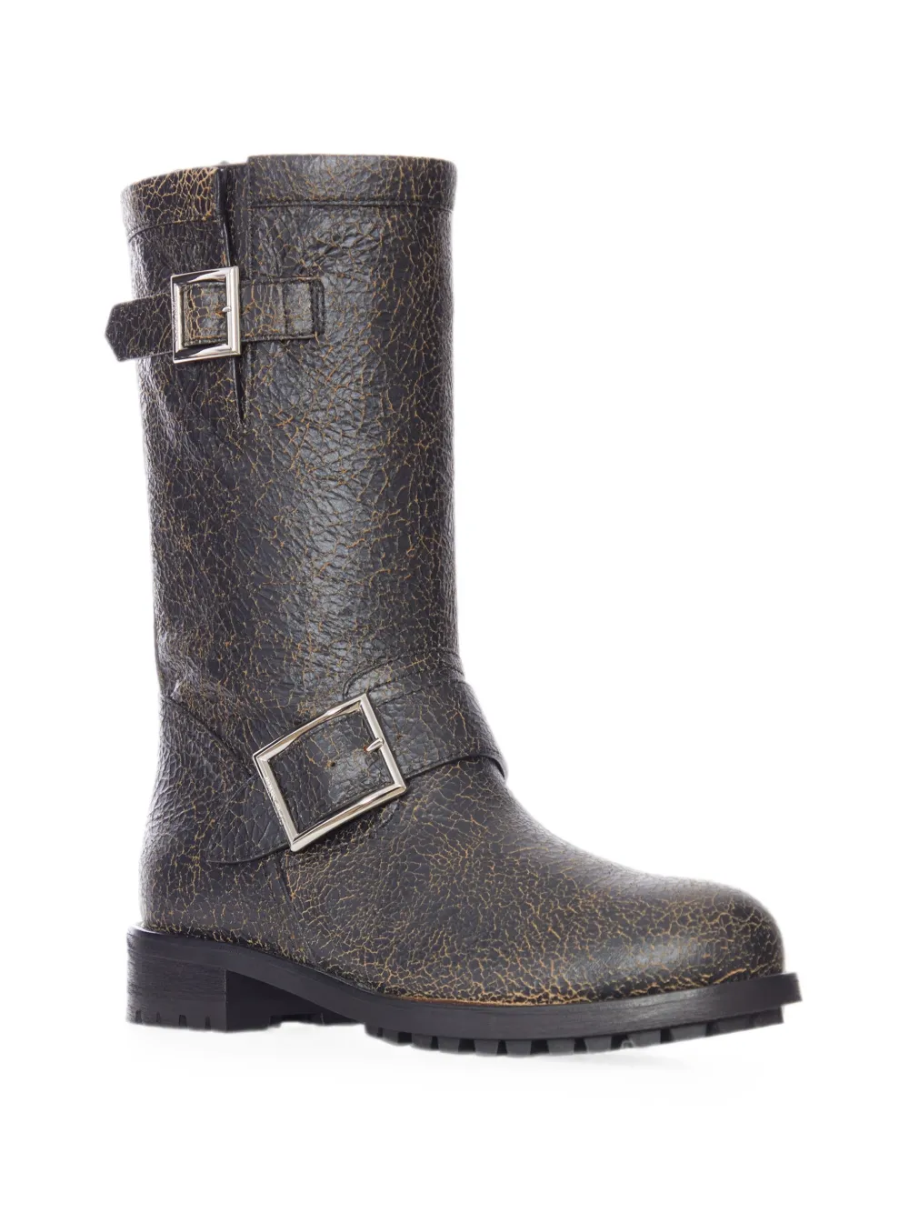 Jimmy Choo crackled leather buckle-detail boots Zwart