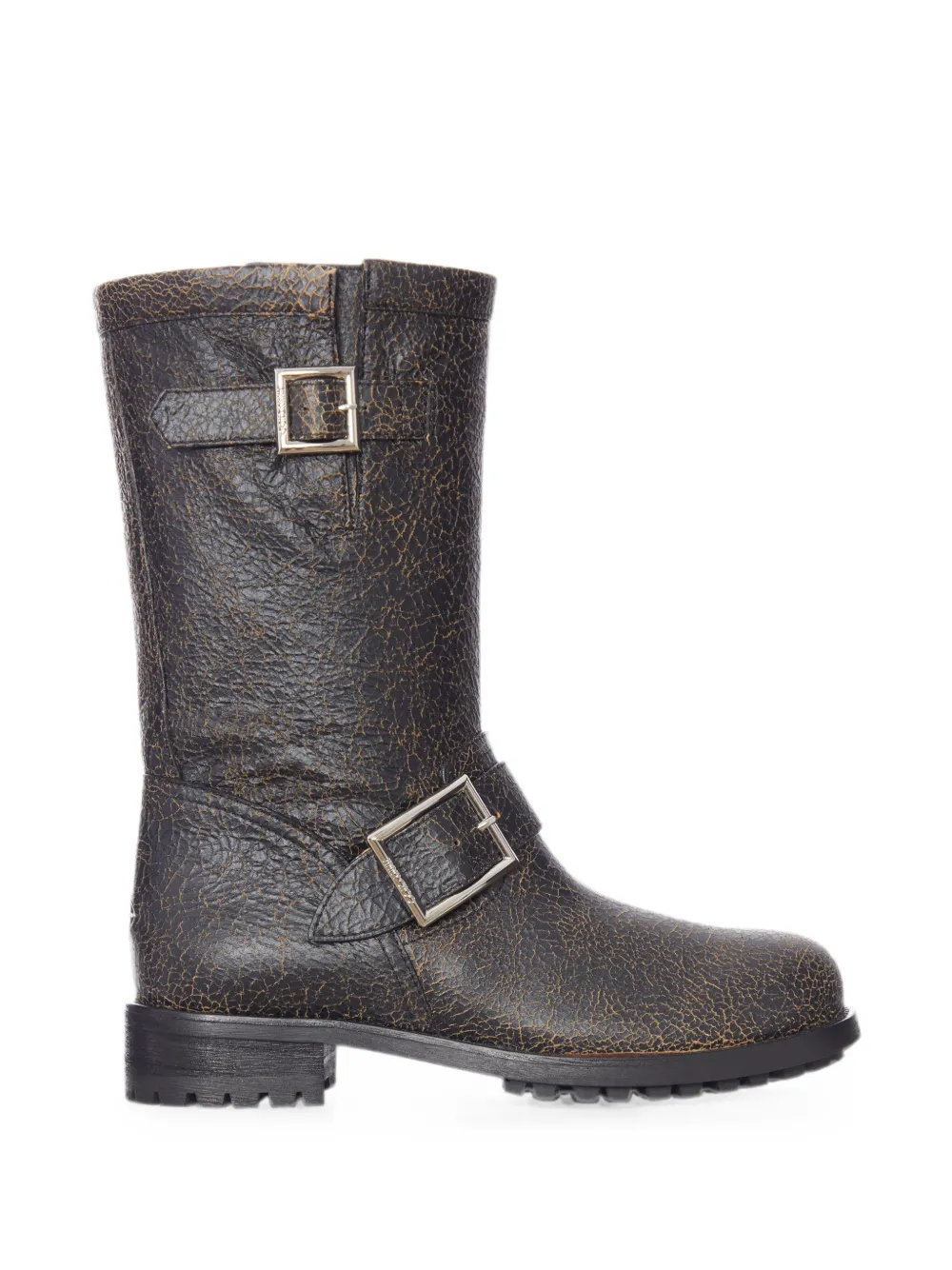 Jimmy Choo crackled leather buckle-detail boots Zwart