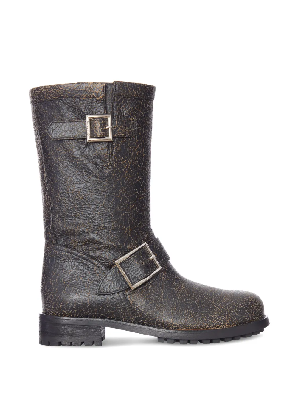 Jimmy Choo crackled leather buckle-detail boots Zwart