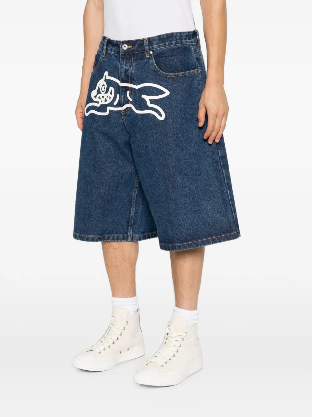 ICECREAM Denim shorts met print Blauw