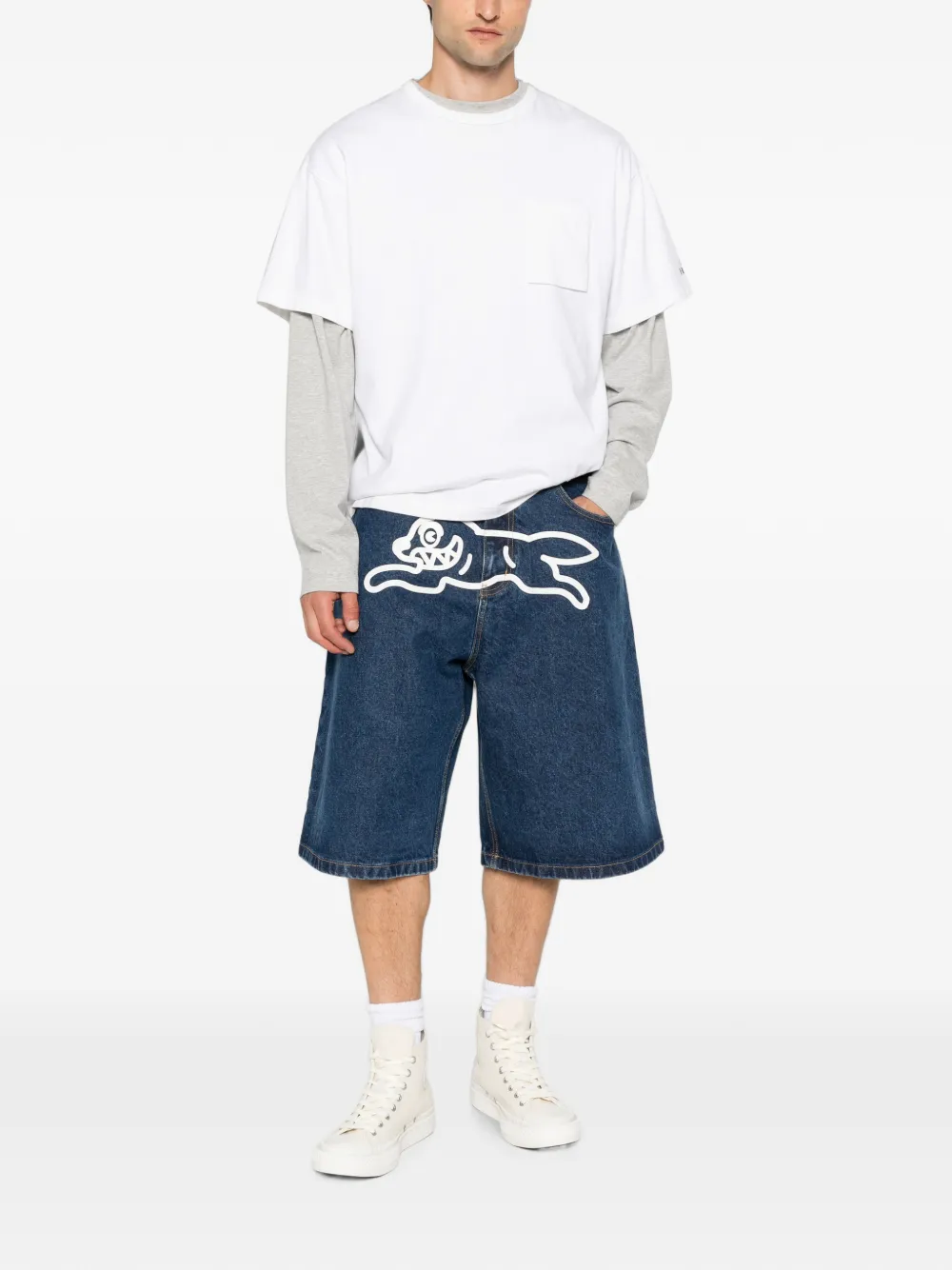 ICECREAM Denim shorts met print Blauw