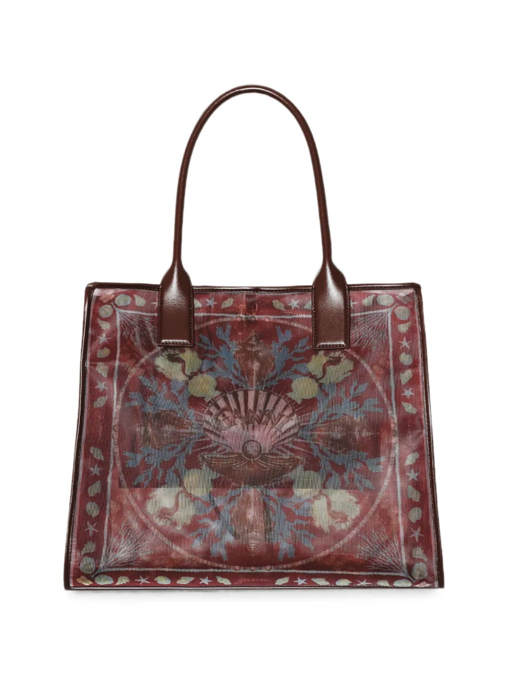 GANNI graphic-print mesh tote bag - Marrone