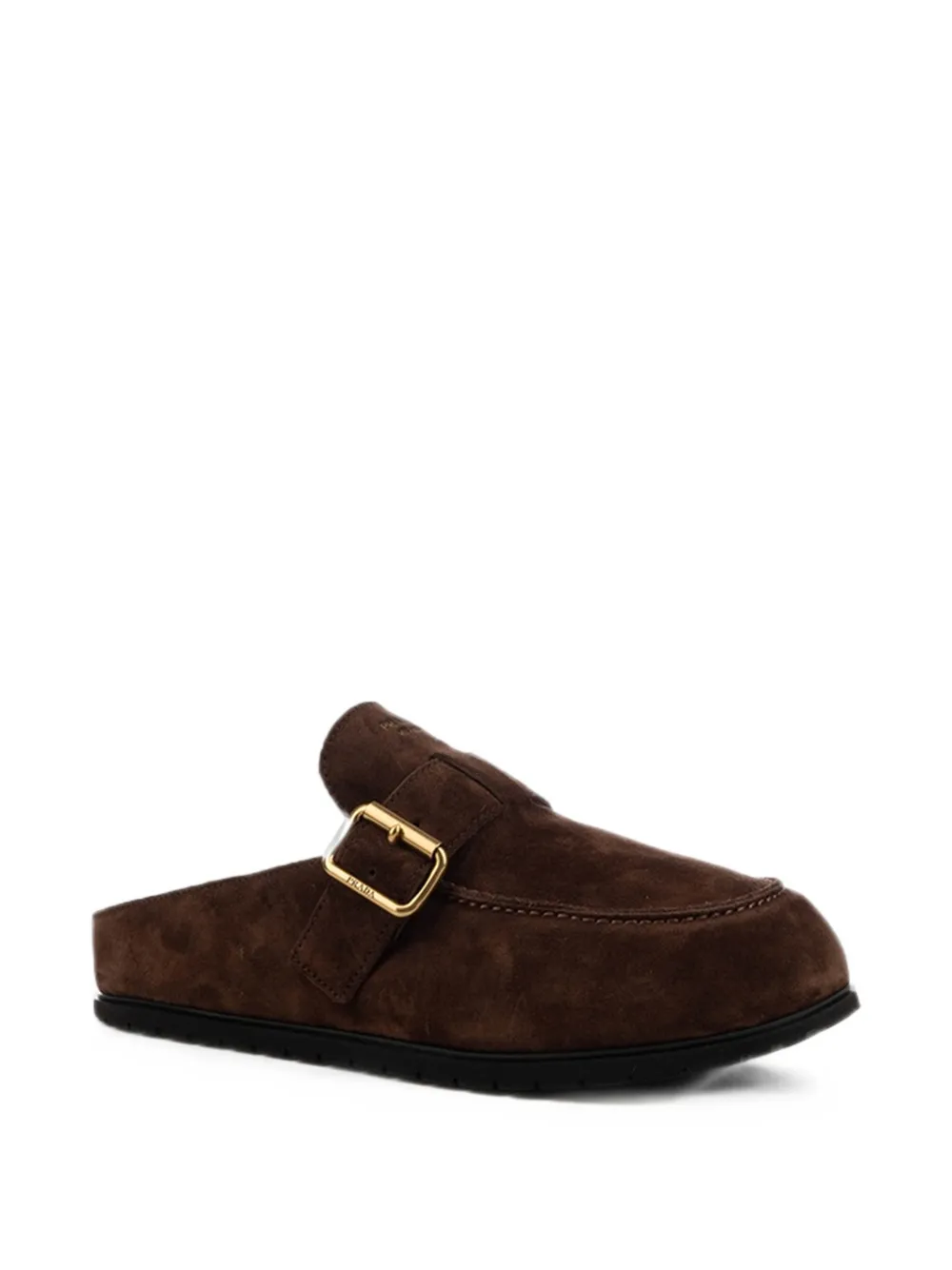 Prada buckle-fastening shearling-lined slippers Bruin