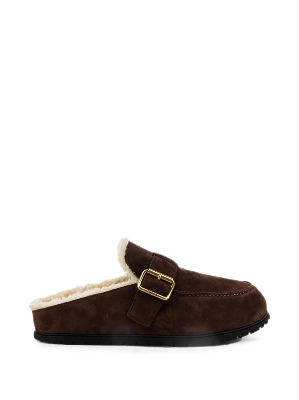 Prada buckle-fastening shearling-lined slippers - Marrone