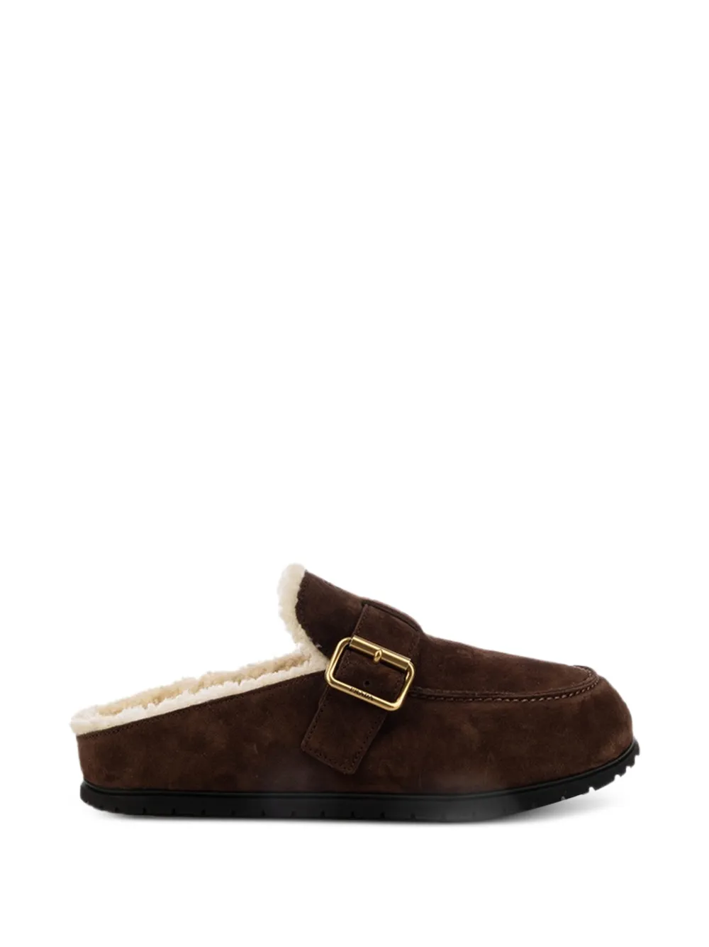 Prada buckle-fastening shearling-lined slippers - Marrone