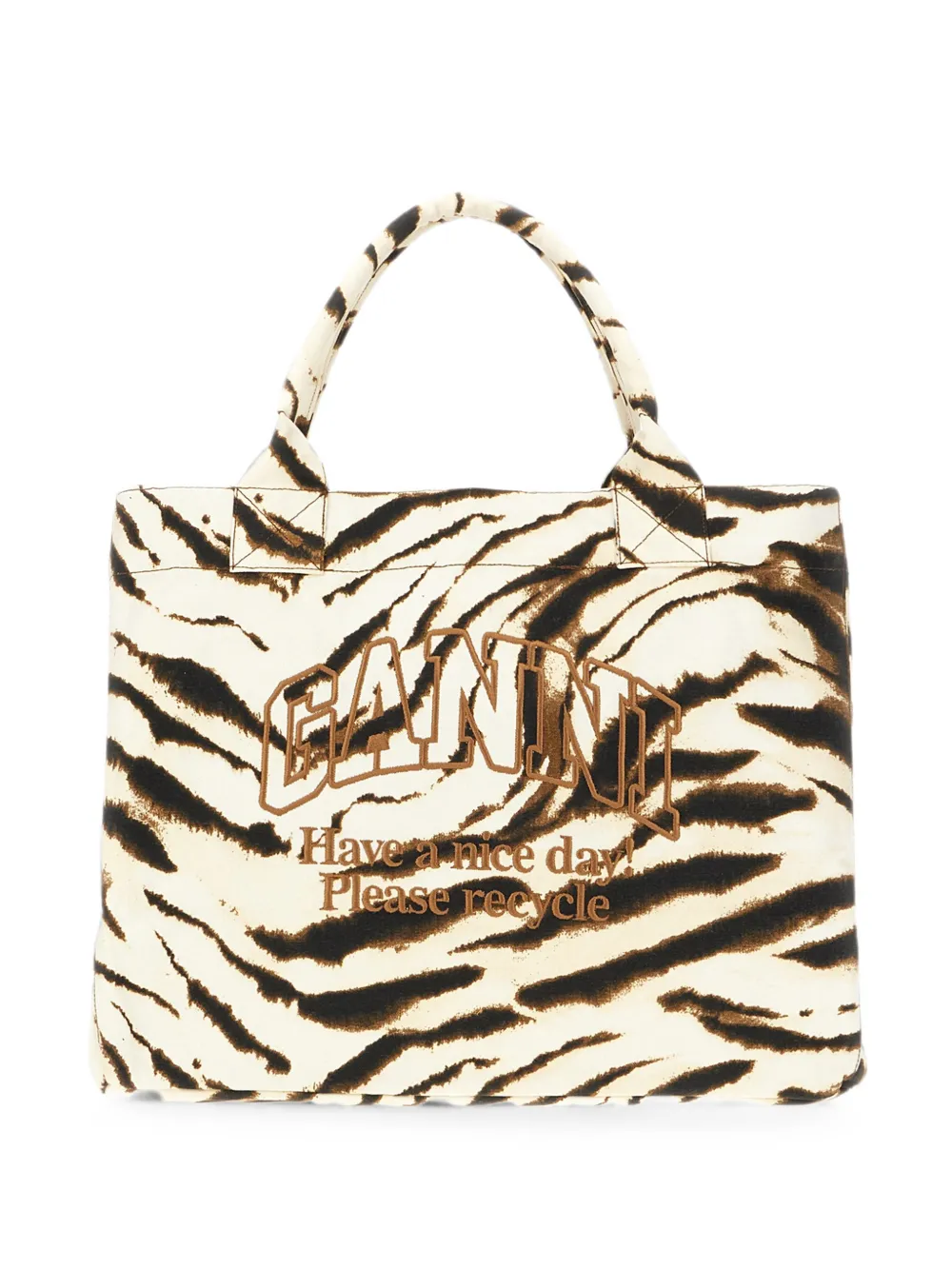 GANNI XXL tiger-print logo-embroidered tote bag - Toni neutri