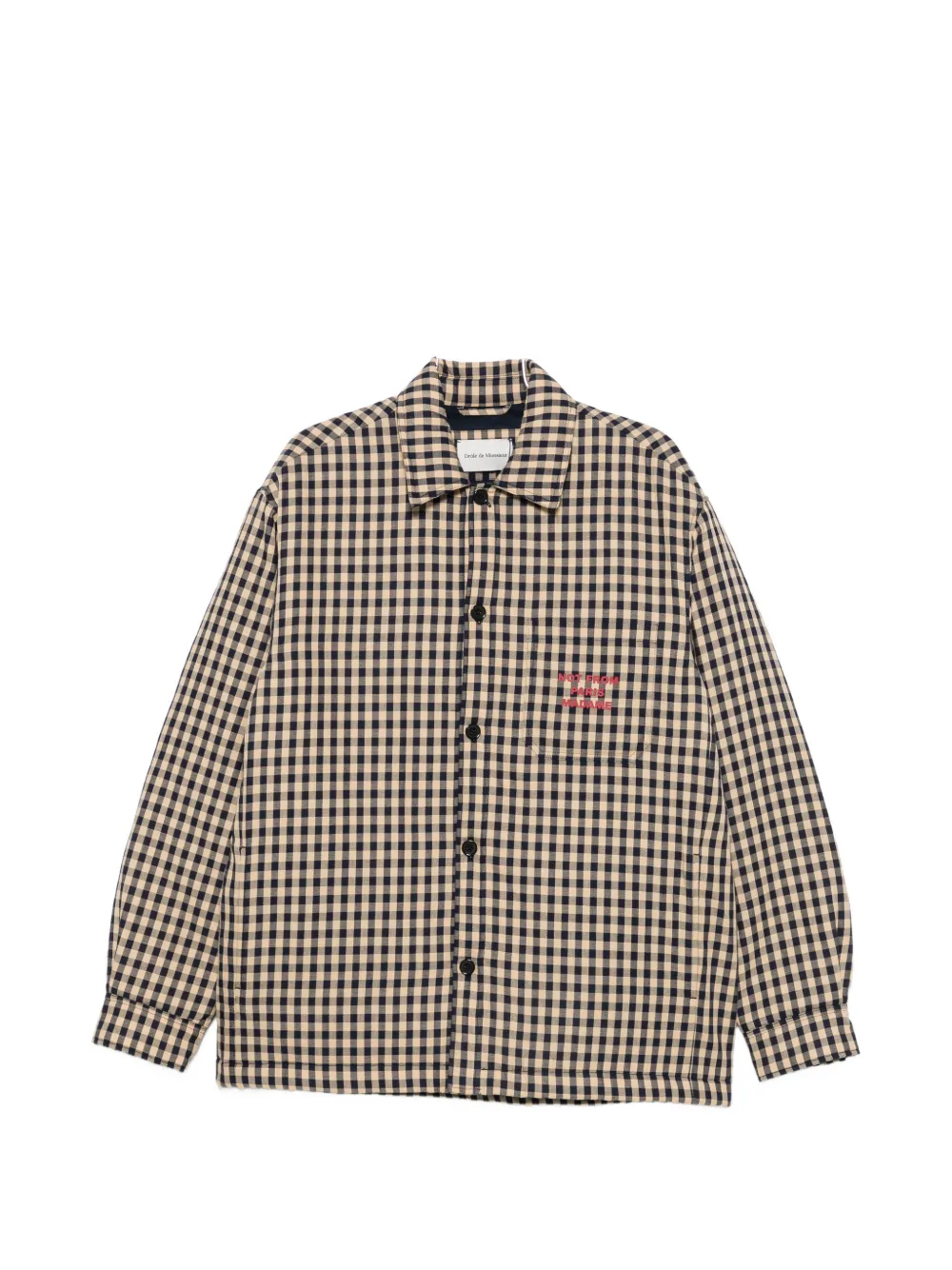 Drôle De Monsieur gingham-check slogan-print cotton overshirt - Nude