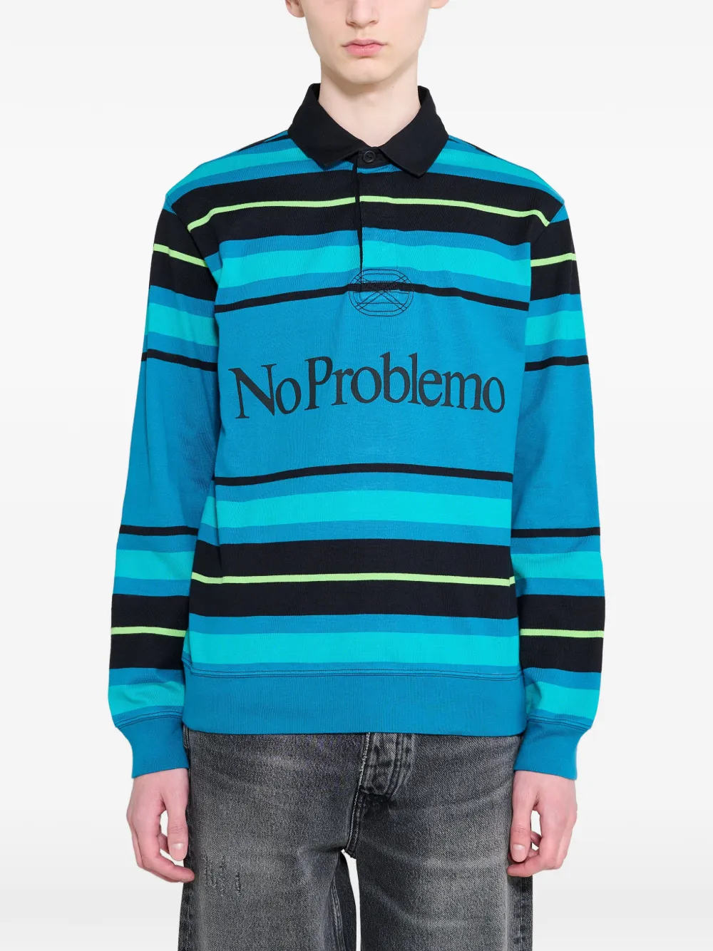 NO PROBLEMO striped long-sleeve polo shirt - Blu