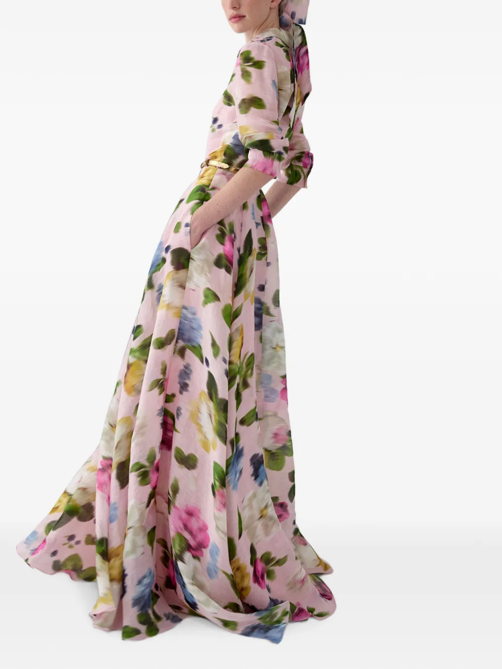 Carolina Herrera Maxi-jurk met bloemenprint Roze