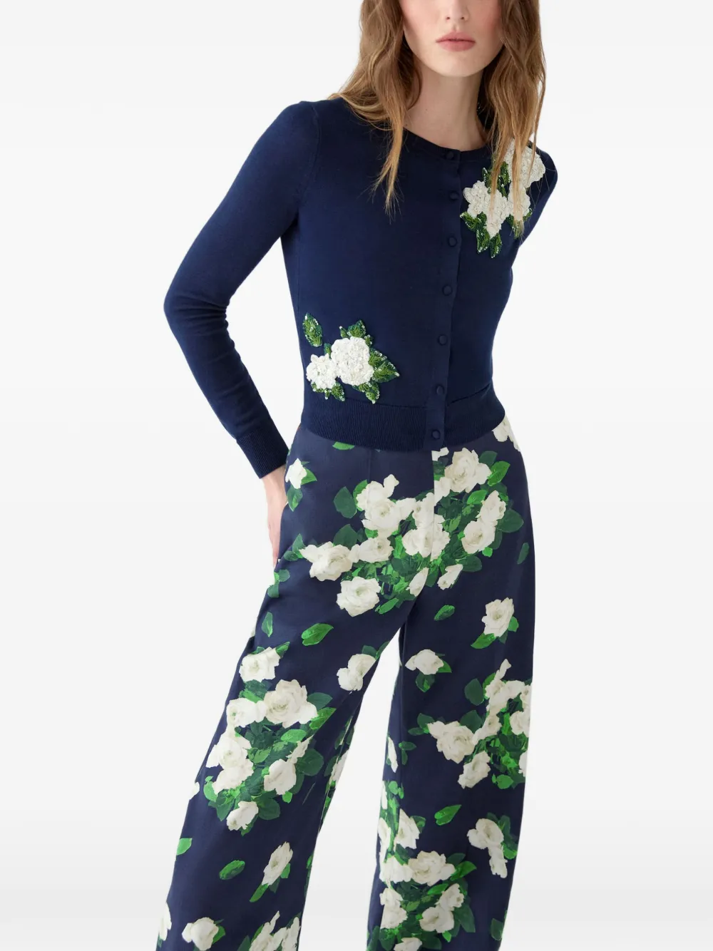 Carolina Herrera Rose-print Trousers in Blue, view 4