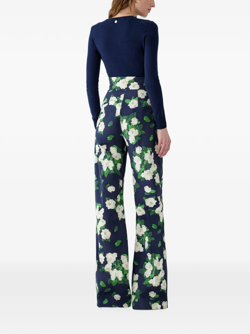 Carolina Herrera Rose-print Trousers in Blue, view 3