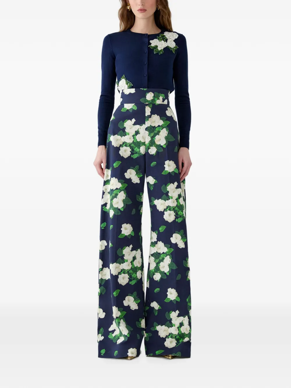 Carolina Herrera Rose-print Trousers in Blue, view 2