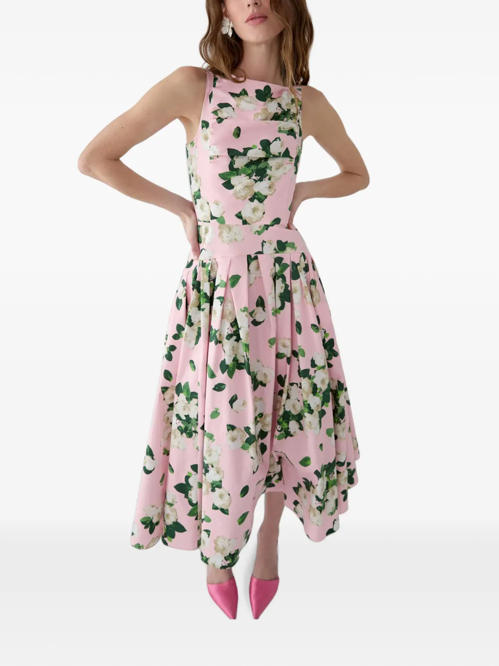 Carolina Herrera Midi-jurk met bloemenprint Roze