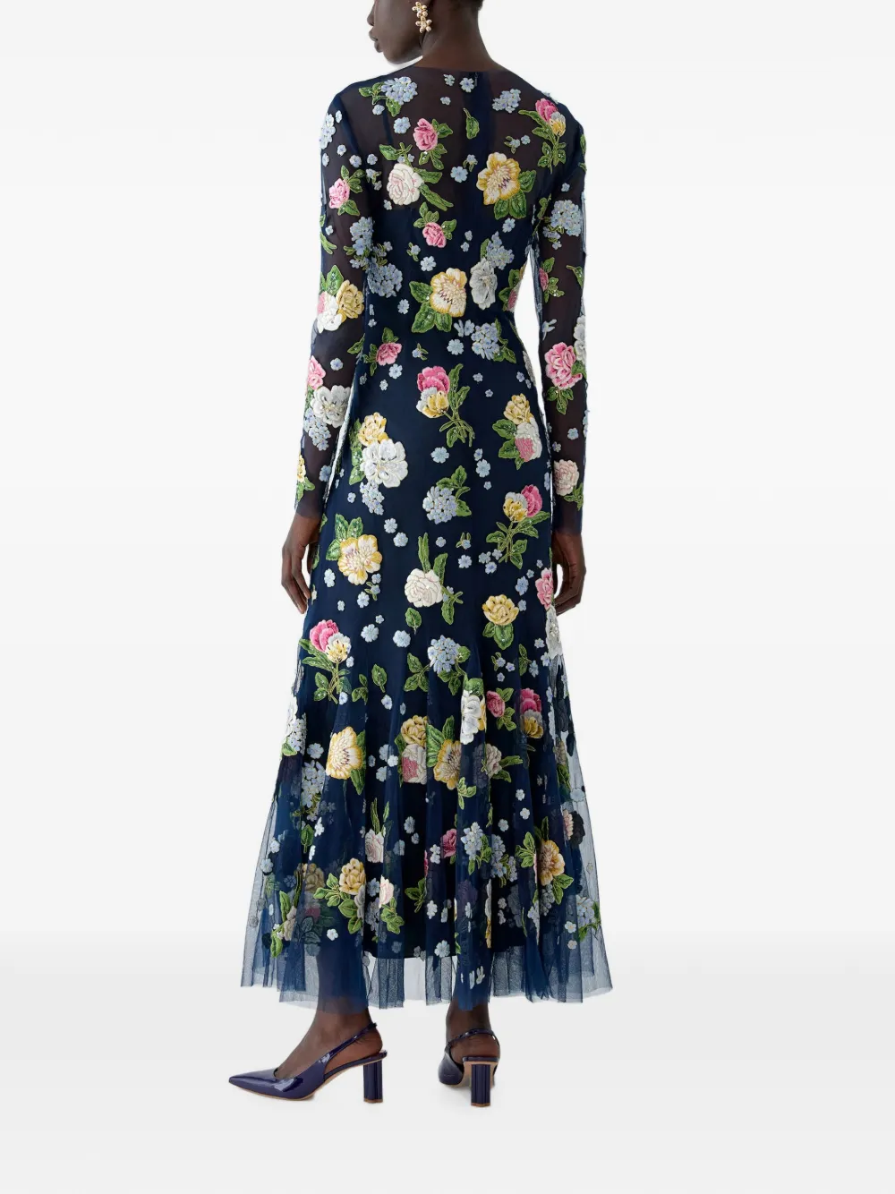 Carolina Herrera Maxi-jurk met geborduurde bloemen Blauw