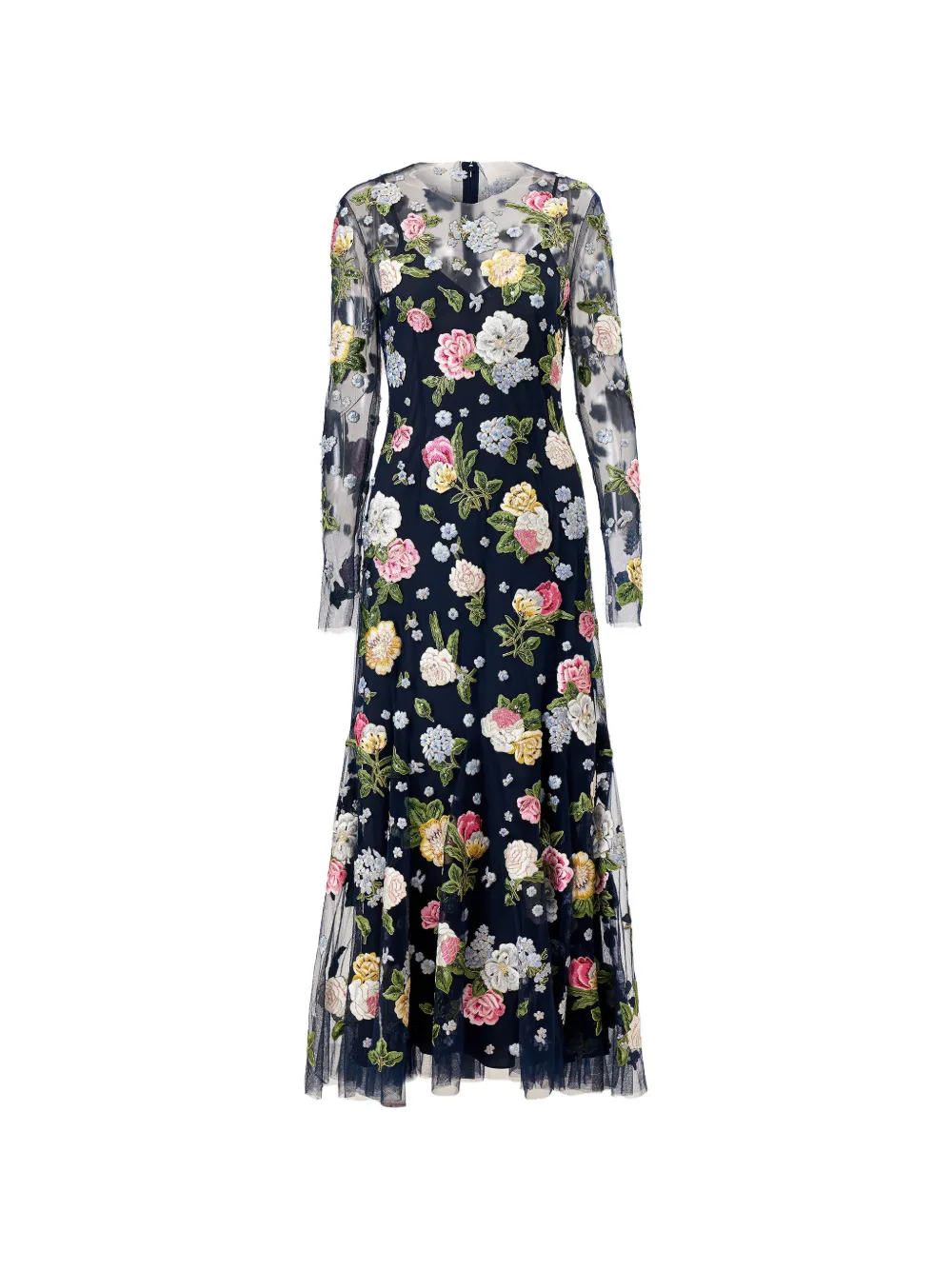 Carolina Herrera floral-embroidered maxi dress - Blu