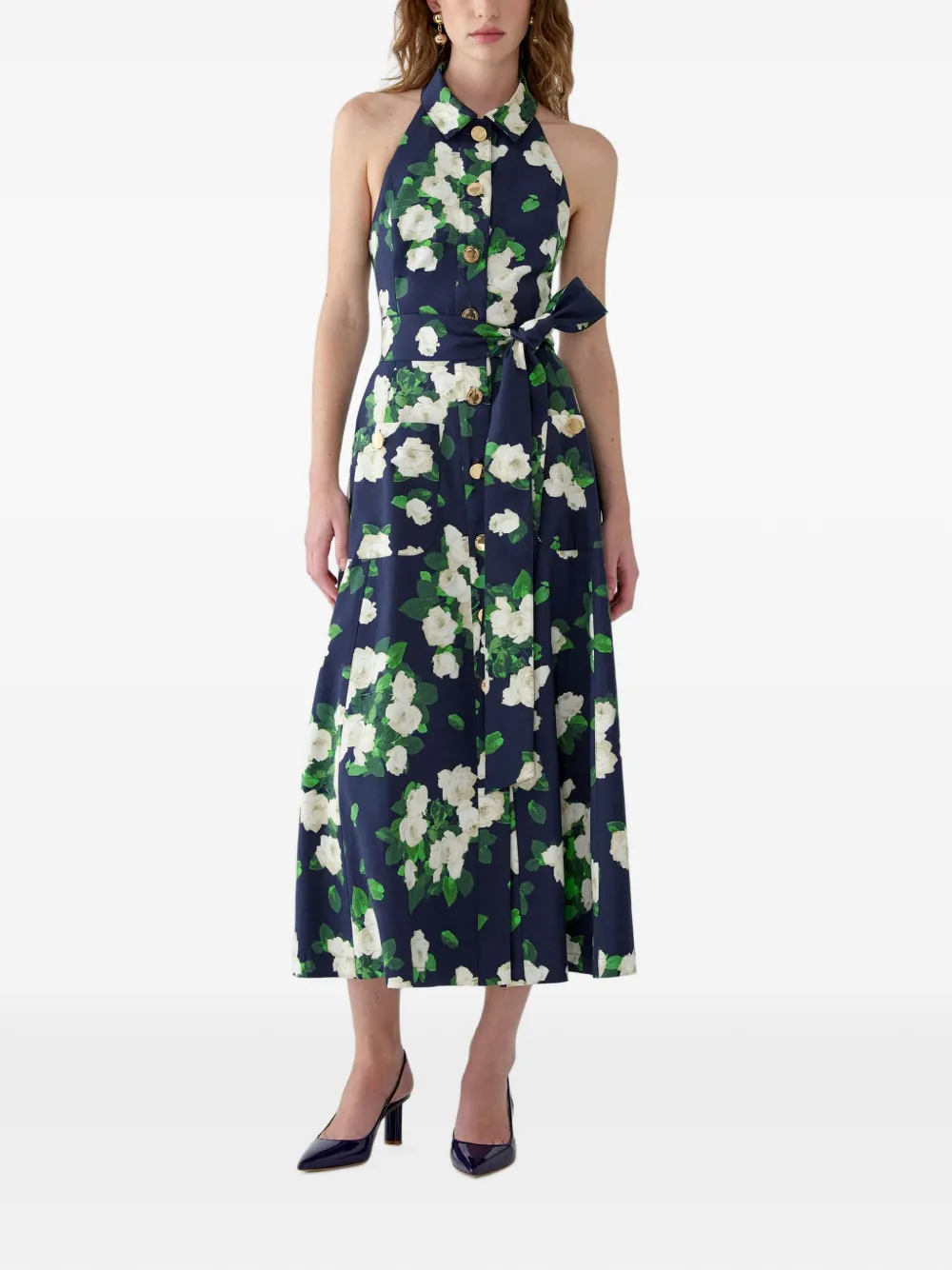 Carolina Herrera Maxi-jurk met roosprint Blauw