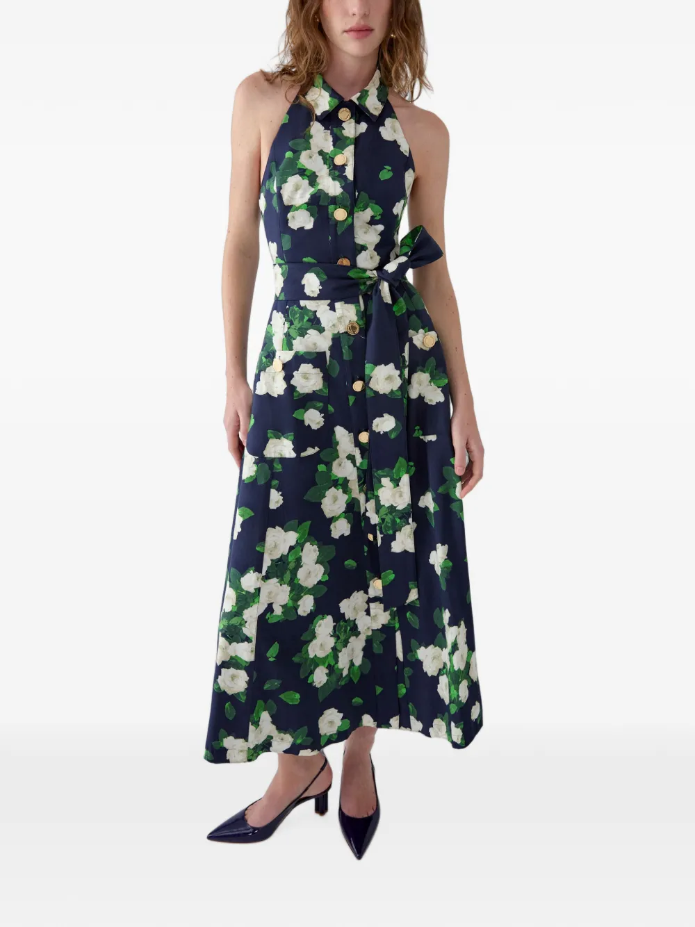 Carolina Herrera Maxi-jurk met roosprint Blauw