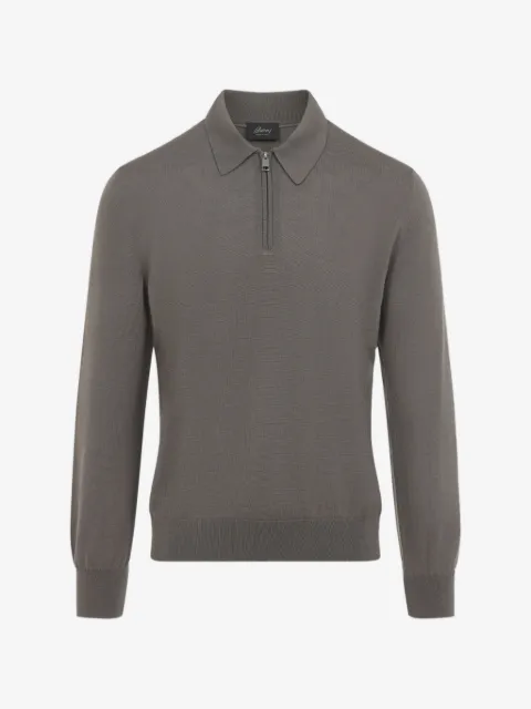 Brioni quarter-zip wool polo shirt