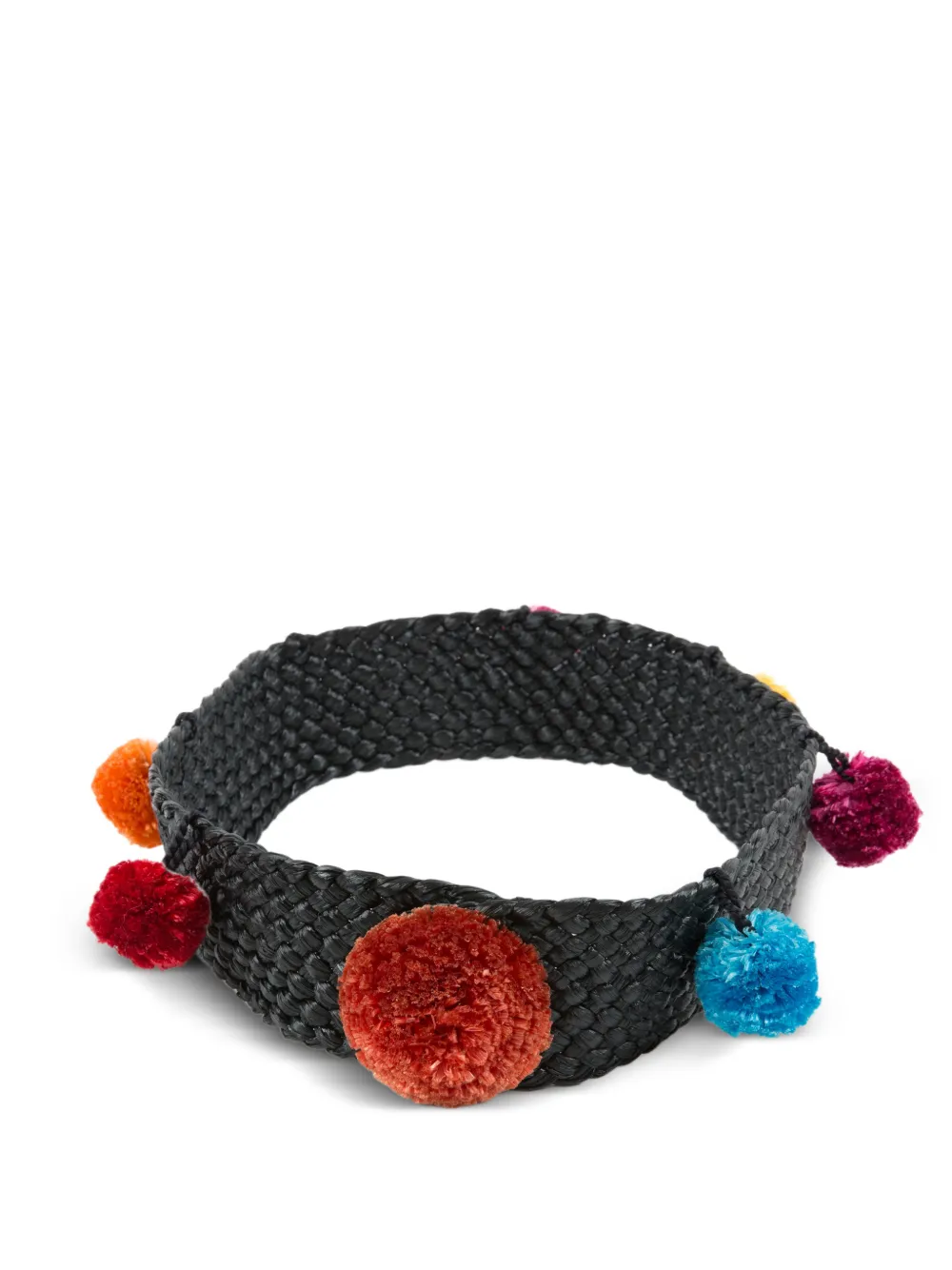 Saint Laurent Pre-Owned 1980s pompom raffia belt - Black